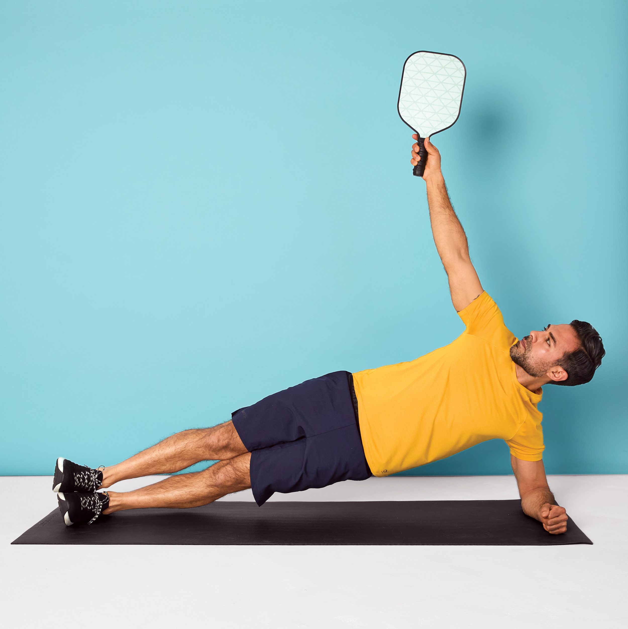 InPickleball | Side plank with paddle rotation A