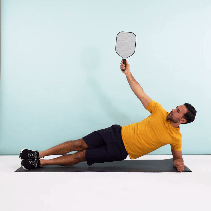 InPickleball | Side plank with paddle rotation demo