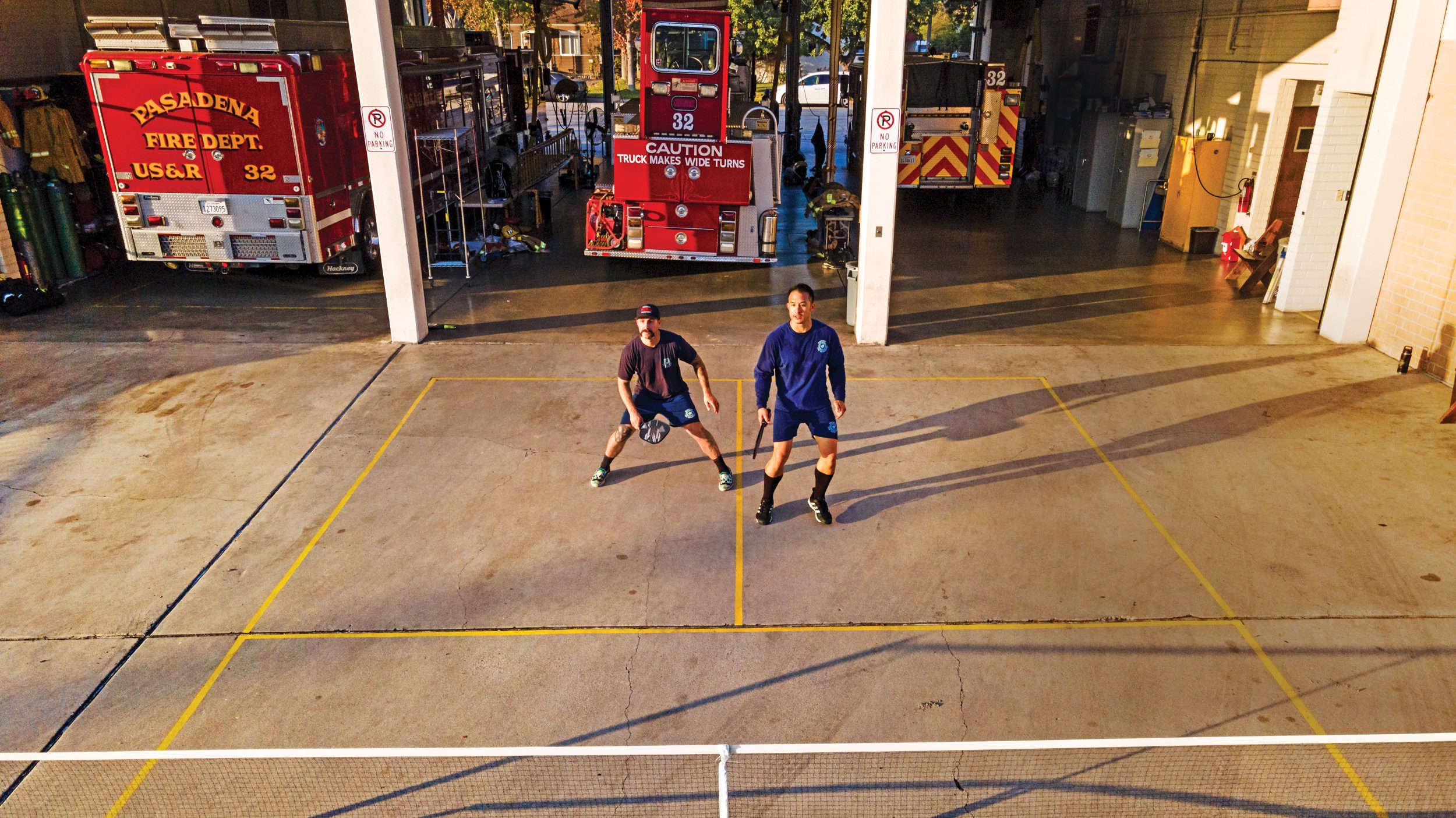 InPickleball | Makeshift Court - Firefighters have fun setting up courts wherever possible, including in the driveway